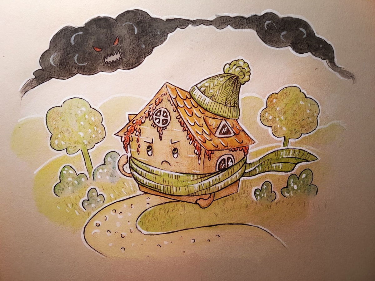 Wyróżniona praca konkursowa, pt. Ocieplony domek walczący ze smogiem, autorstwa Katarzyny Szuszko