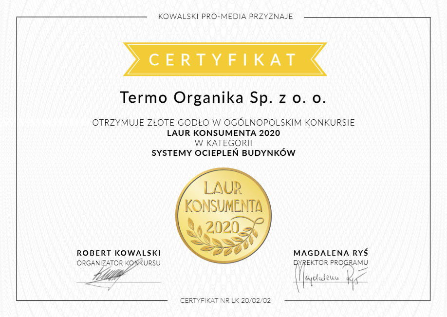 Laur Konsumenta 2020 Termo Organika, systemy ociepleń