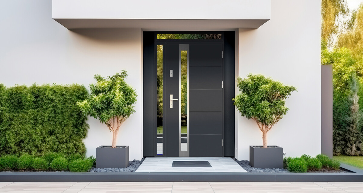 Designer entrance door to a country house.